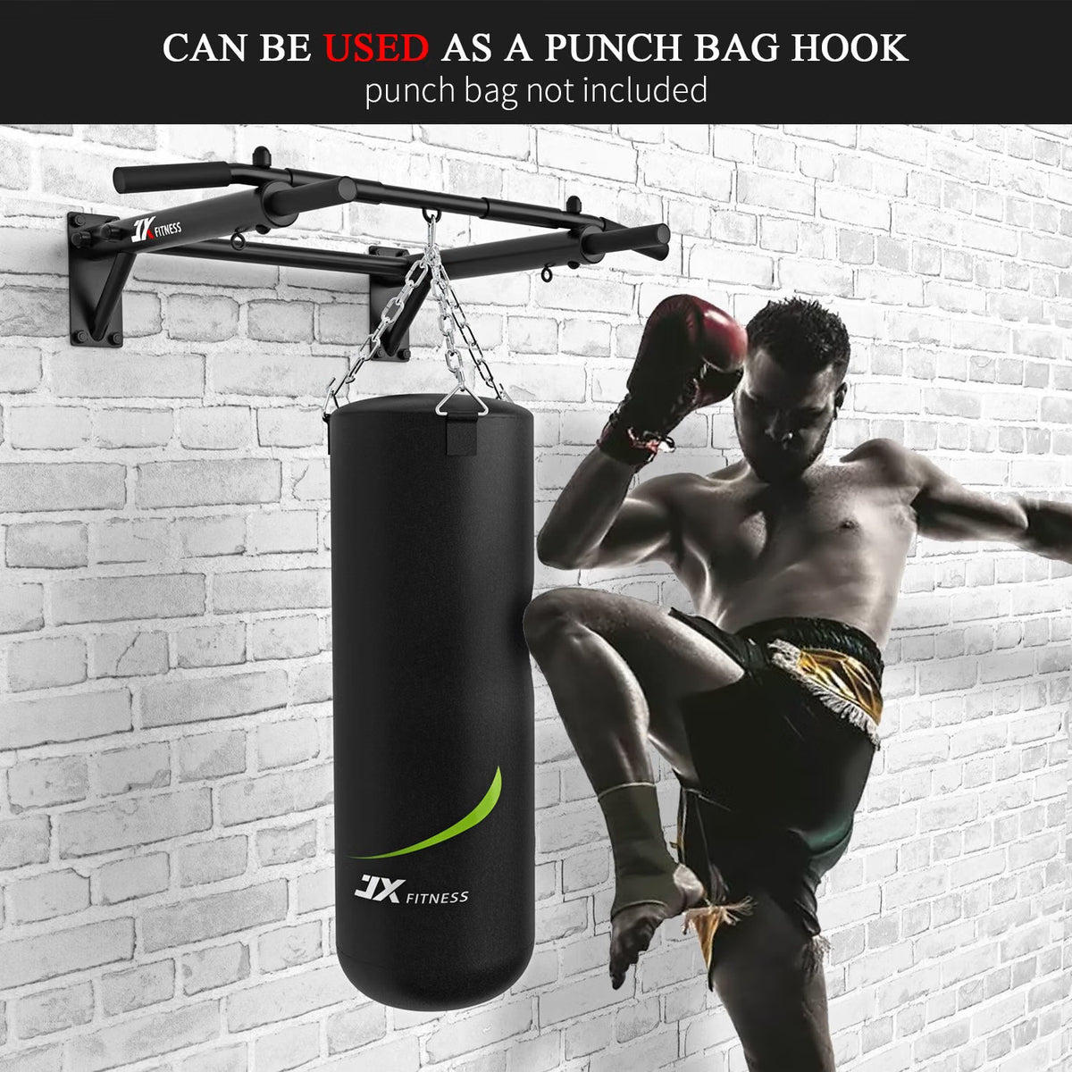 Pull Up Bar Wall Mounted Chin Up 125kg Home Gym Punch Bag TRX Training Black