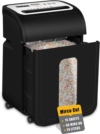 Vidateco Paper Shredder Micro Cut 14-Sheet P4 60 Min Heavy Duty 20L Pull-Out