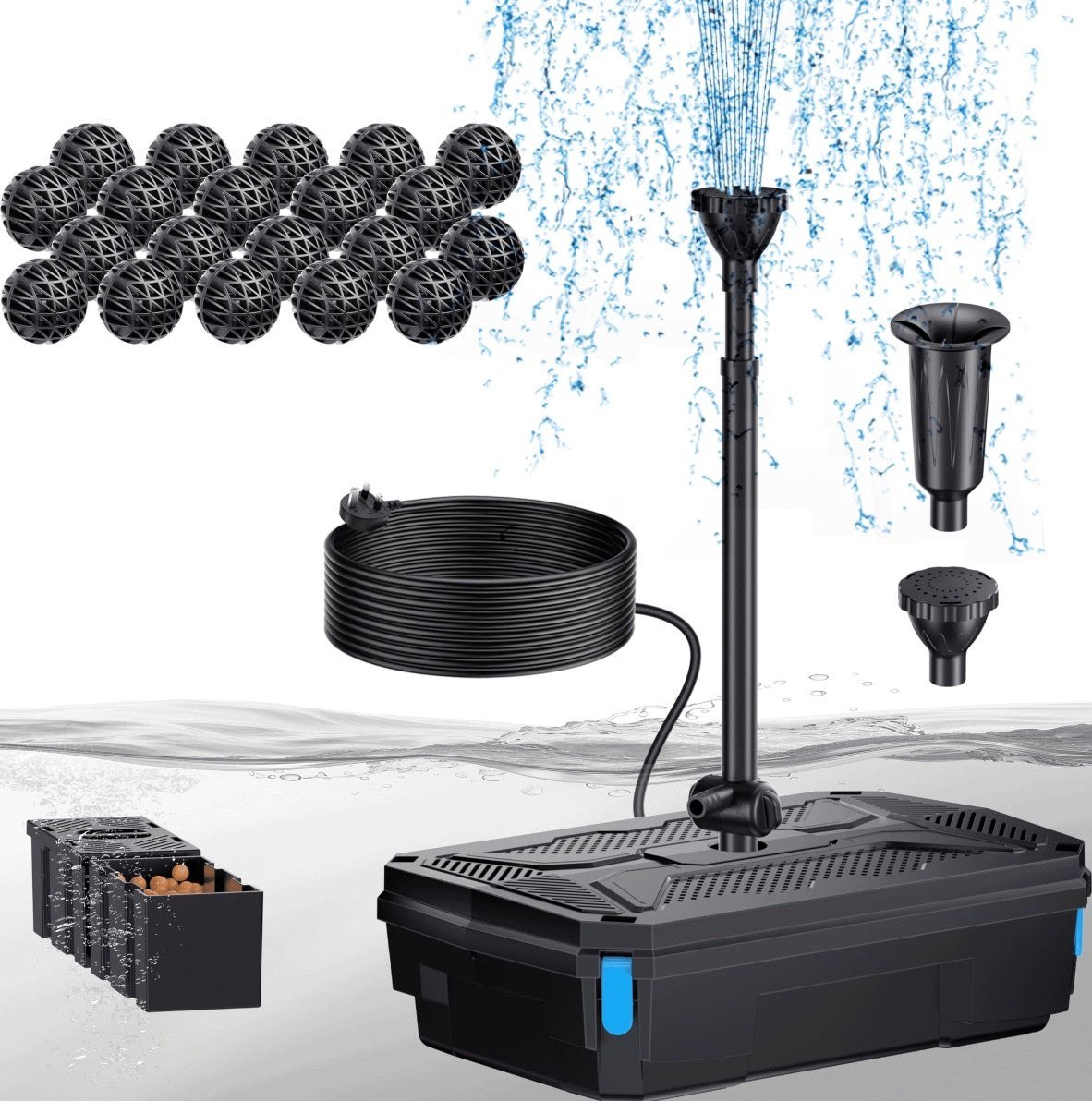 Biling 40W Pond Filter with UV Clarifier, All-in-One 2500 l/h Water Pump UV