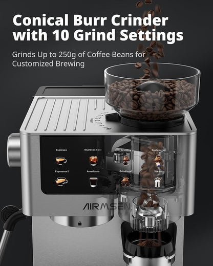 Bean To Cup Coffee Machine 20 Bar Grinder Milk Frother Touchscreen 1.8L 1350W