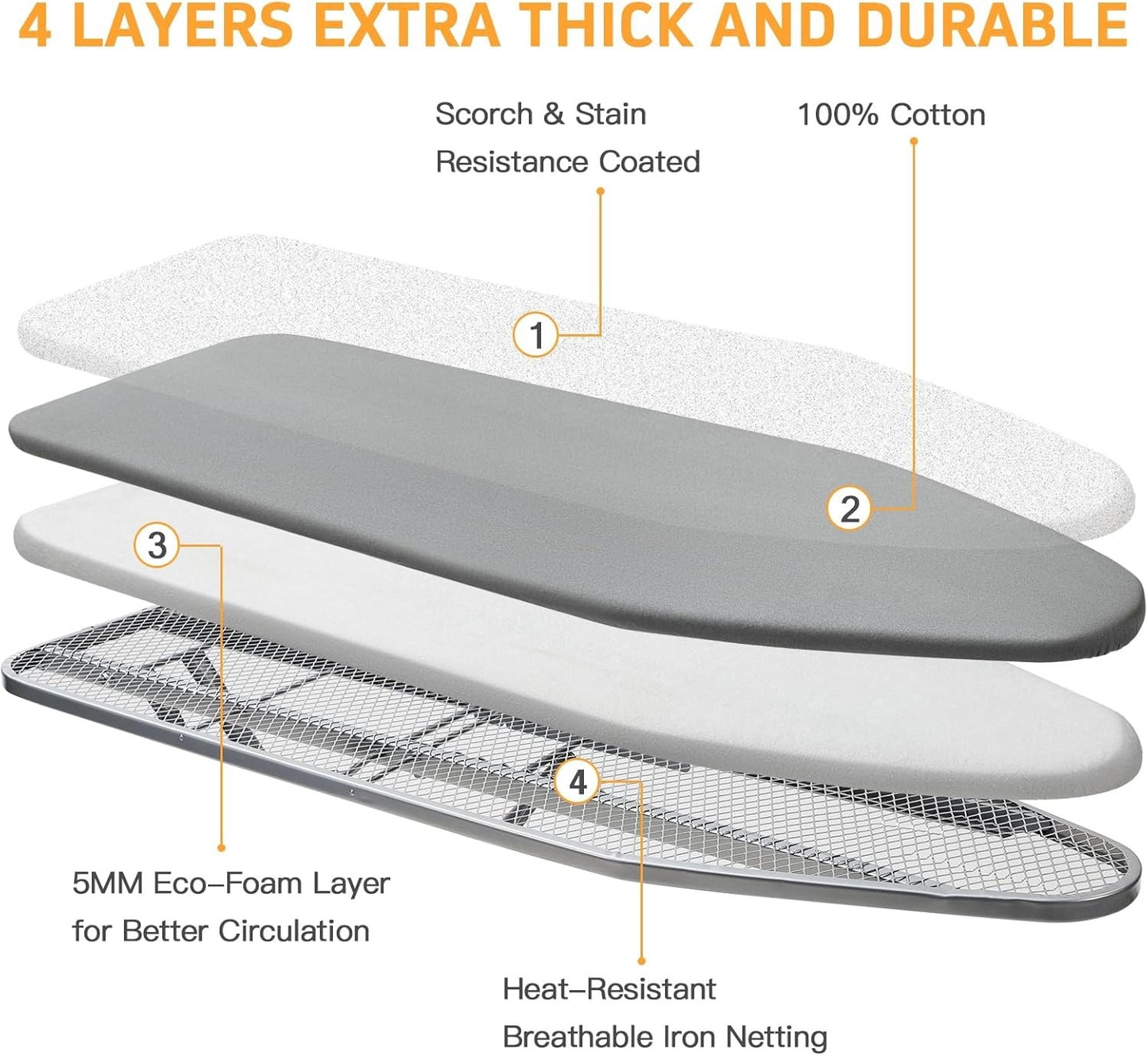 Ironing Board Foldable Full Size 131x33 Adjustable Height Non Slip Legs Grey