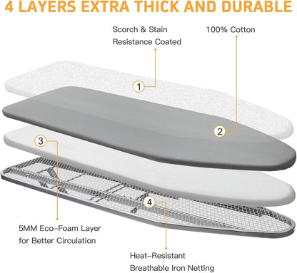 Ironing Board Foldable Full Size 131x33 Adjustable Height Non Slip Legs Grey