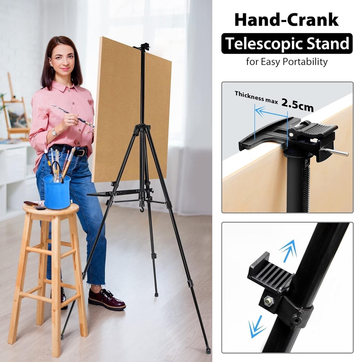 Artist Easel Tripod Stand 50-152cm Aluminium Painting Canvas Carry Bag Black