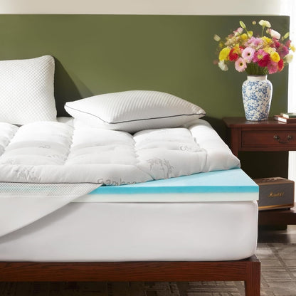 Mattress Topper Double Memory Foam 4in 2in1 135x190cm Deep Pocket Bamboo White