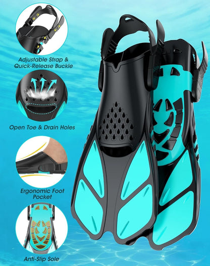 Snorkel Mask Full Face Flippers Set Adults Panoramic Anti Fog Dry Small Medium