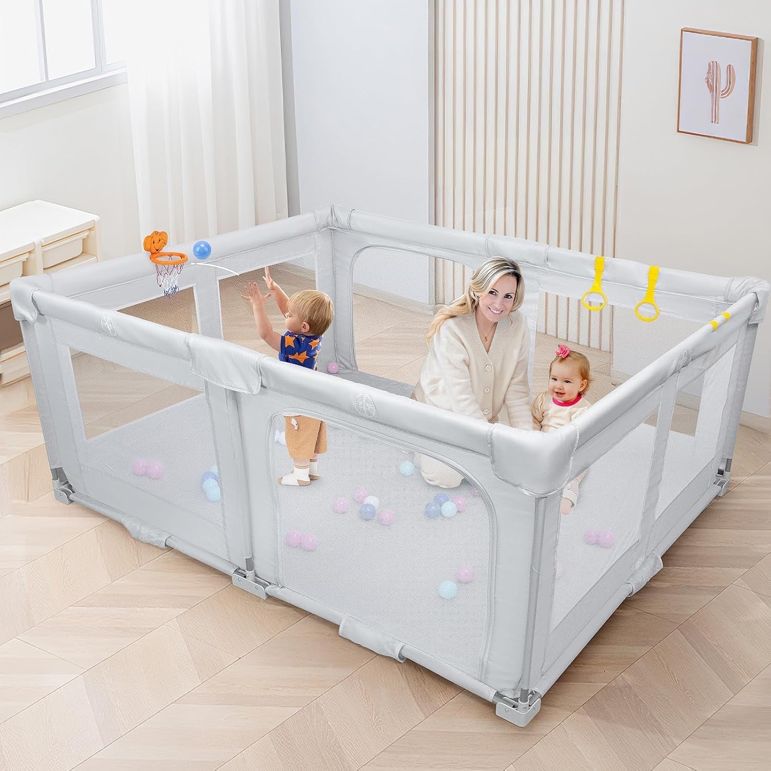 Foldable Baby Playpen Large 180x150x75cm Grey Toddler Play Yard Travel Bag