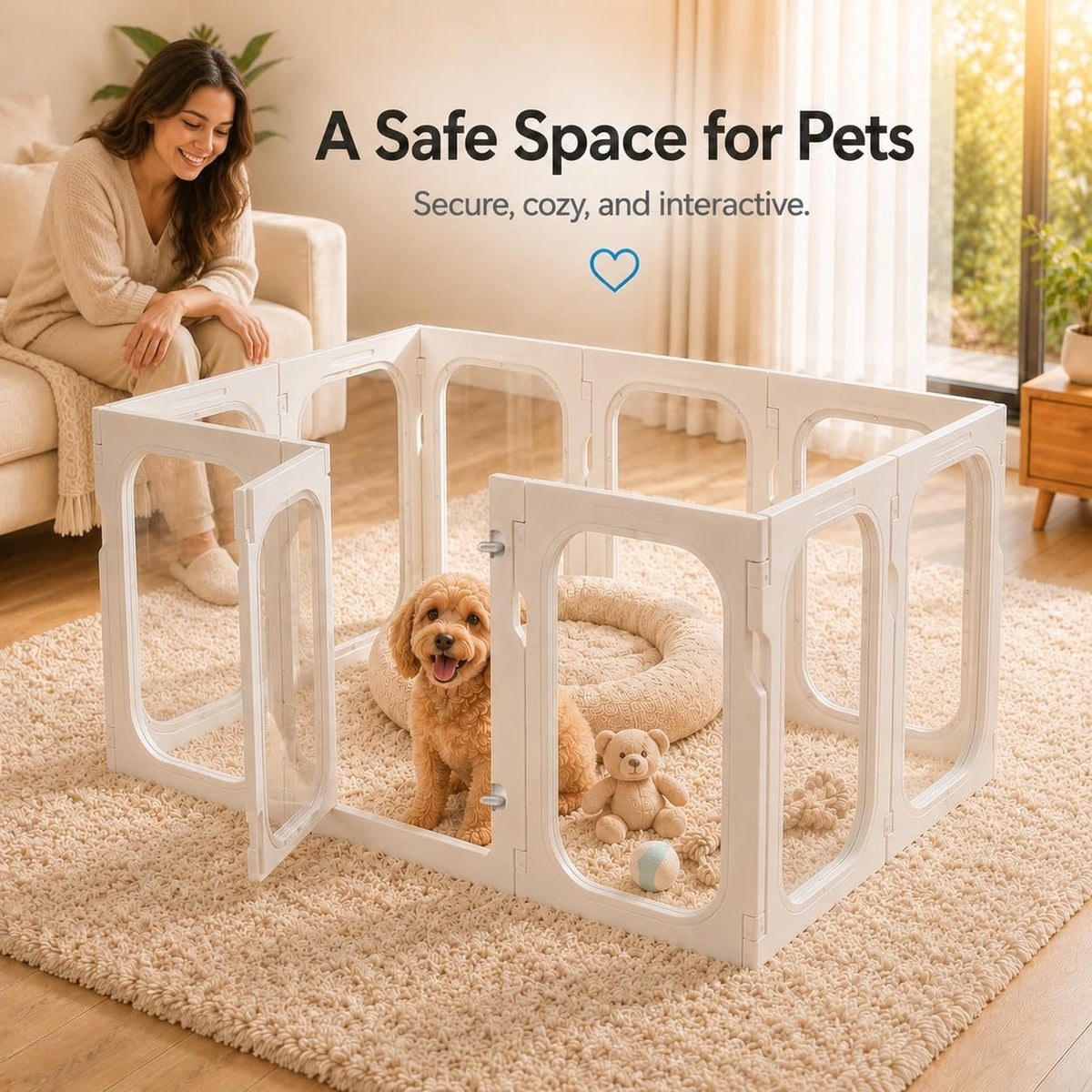 Transparent Puppy Playpen 10 Panel Portable Indoor Outdoor Dog Pen 125x85cm