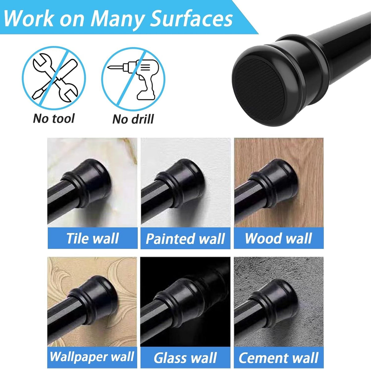 Tension Curtain Pole No Drill 115-410cm 32mm White Extra Long Shower Clothes