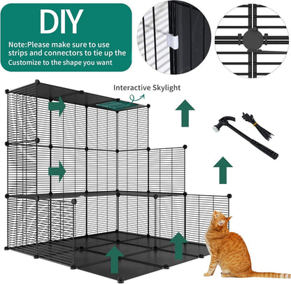 Cat Cage Playpen Indoor 3 Tier Hammock Rabbit Chinchilla Pet Enclosure Black