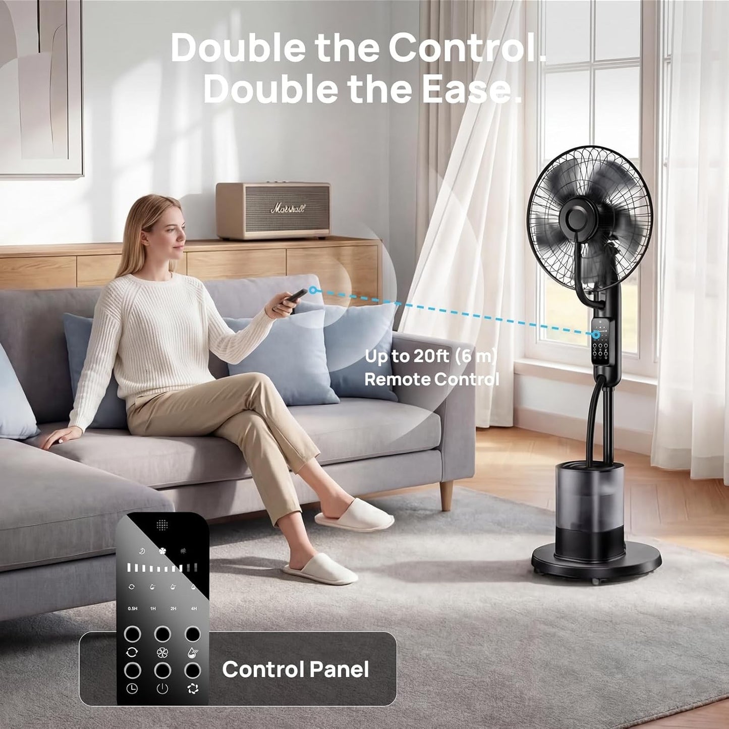 Misting Pedestal Fan 4L Tank Remote Oscillating Standing Cooling 5 Speed Patio