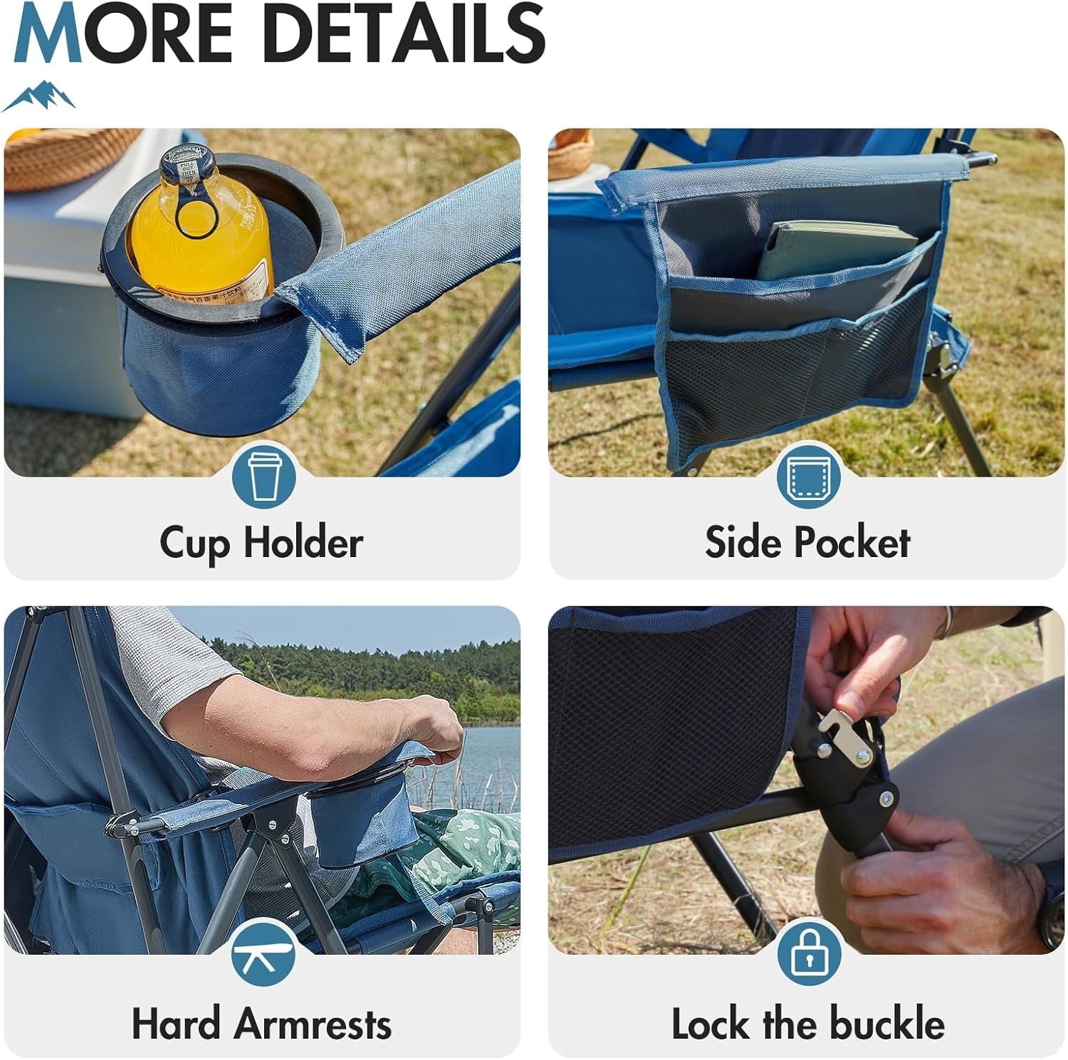 Camping Chair Folding Lumbar Support Heavy Duty 180KG High Back Garden