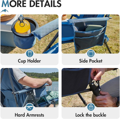 Camping Chair Folding Lumbar Support Heavy Duty 180KG High Back Garden