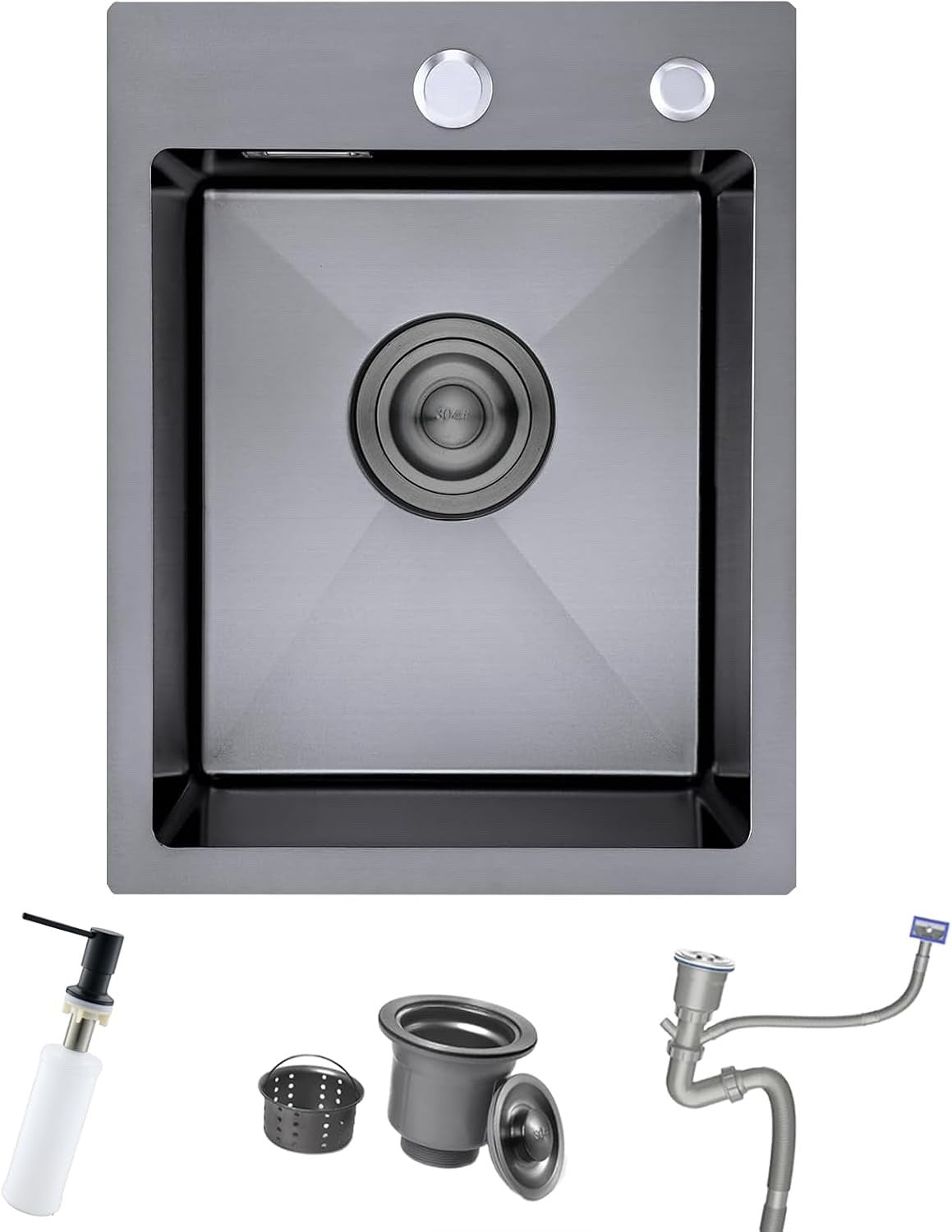 Kitchen Sink Stainless Steel Black Single Bowl 35x45cm Topmount Soap Dispenser