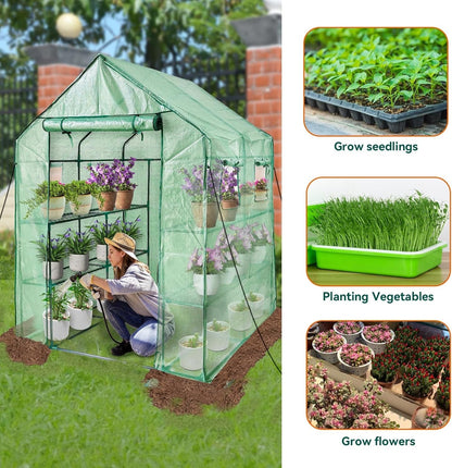 Greenhouse Shelves Walk In 12 Tier PE Cover Garden Grow House 143x143x195cm