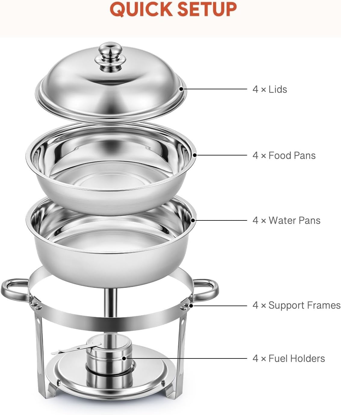 4pc Stainless Steel Chafing Dish Set 5L Round Buffet Food Warmers