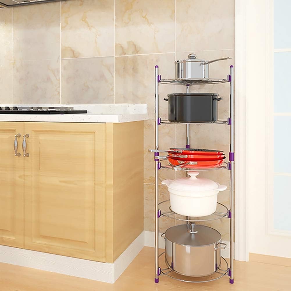 5-Tier Round Pot Pan Rack Stainless Steel Kitchen Storage Organizer 101x35 cm