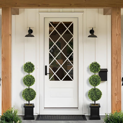 Artificial Boxwood Topiary Trees Set of 2 3.5ft 107cm Ball Outdoor Porch Plants