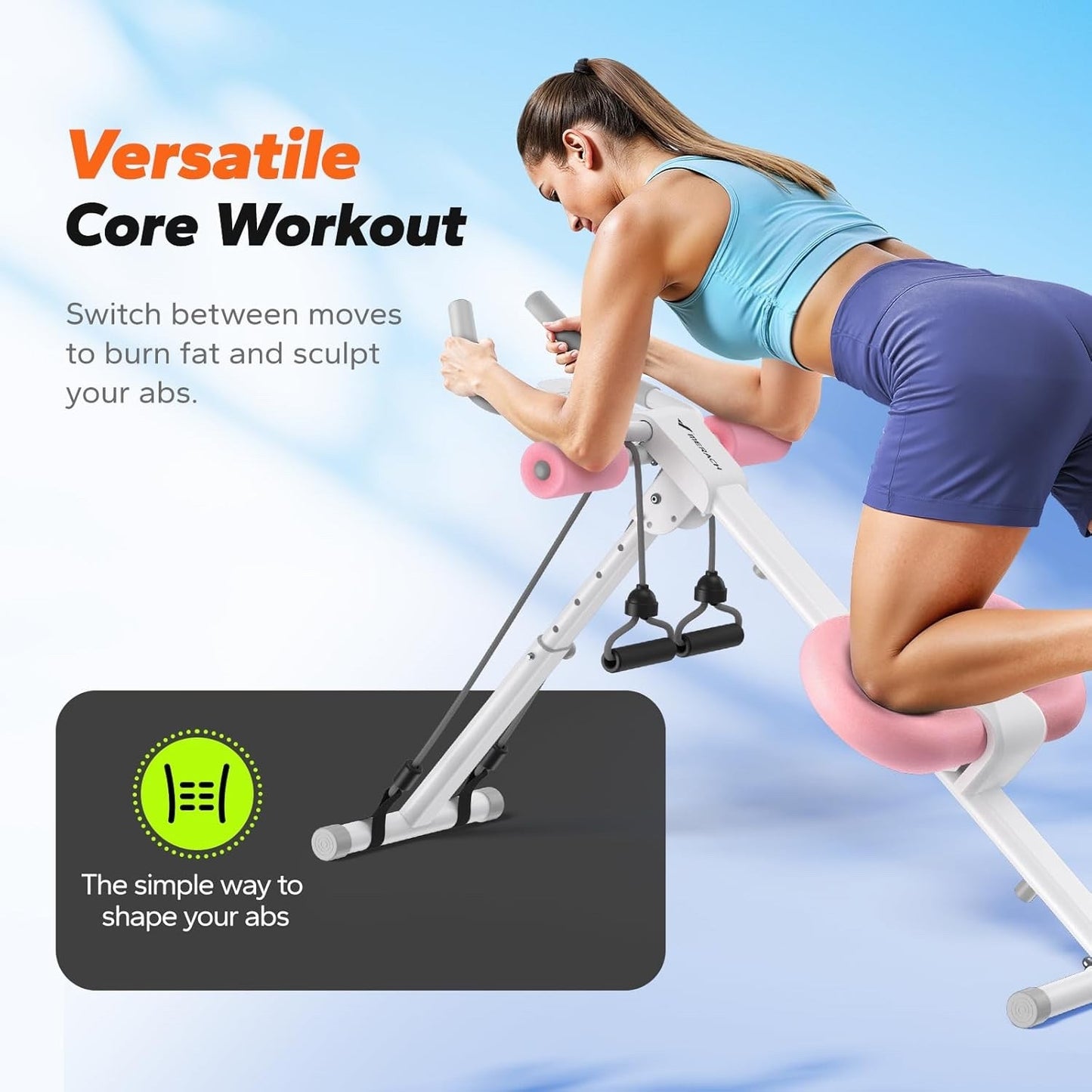 Ab Machine Adjustable Foldable Core Trainer Home Gym Abs Workout LCD Pink Unit