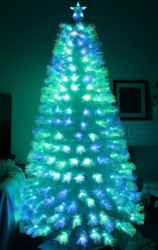 Artificial Christmas Tree 7ft Pre Lit 290 Tips Multi Color Star Stand PVC White