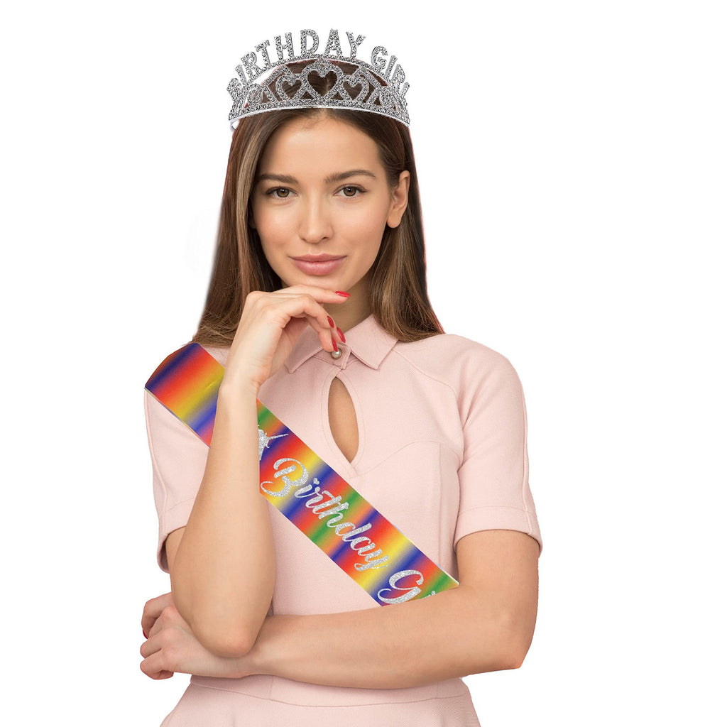 Sash Crystal Tiara Kit Meiyaa Silver Rhinestone Tiara and Birthday Sash