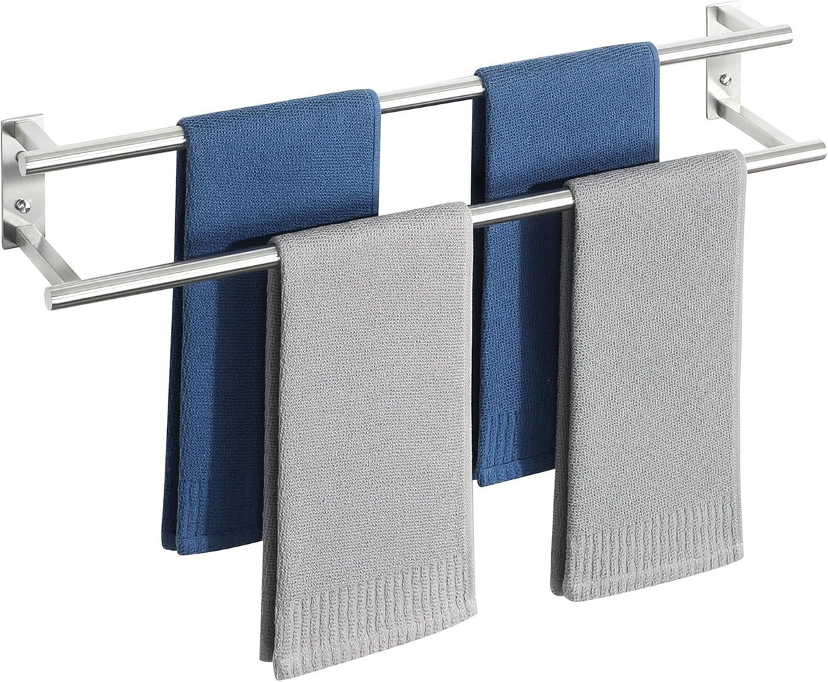 Towel Rail Double Bathroom Holder 70cm Brushed Stainless Steel Wall Mounted Rack