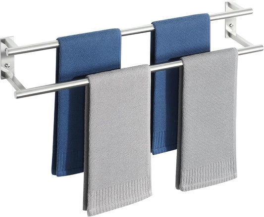 Towel Rail Double Bathroom Holder 70cm Brushed Stainless Steel Wall Mounted Rack