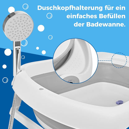 Baby Bath Tub Stand Foldable Newborn Bathtub 81cm Grey Non Slip Seat Drain 0-24M