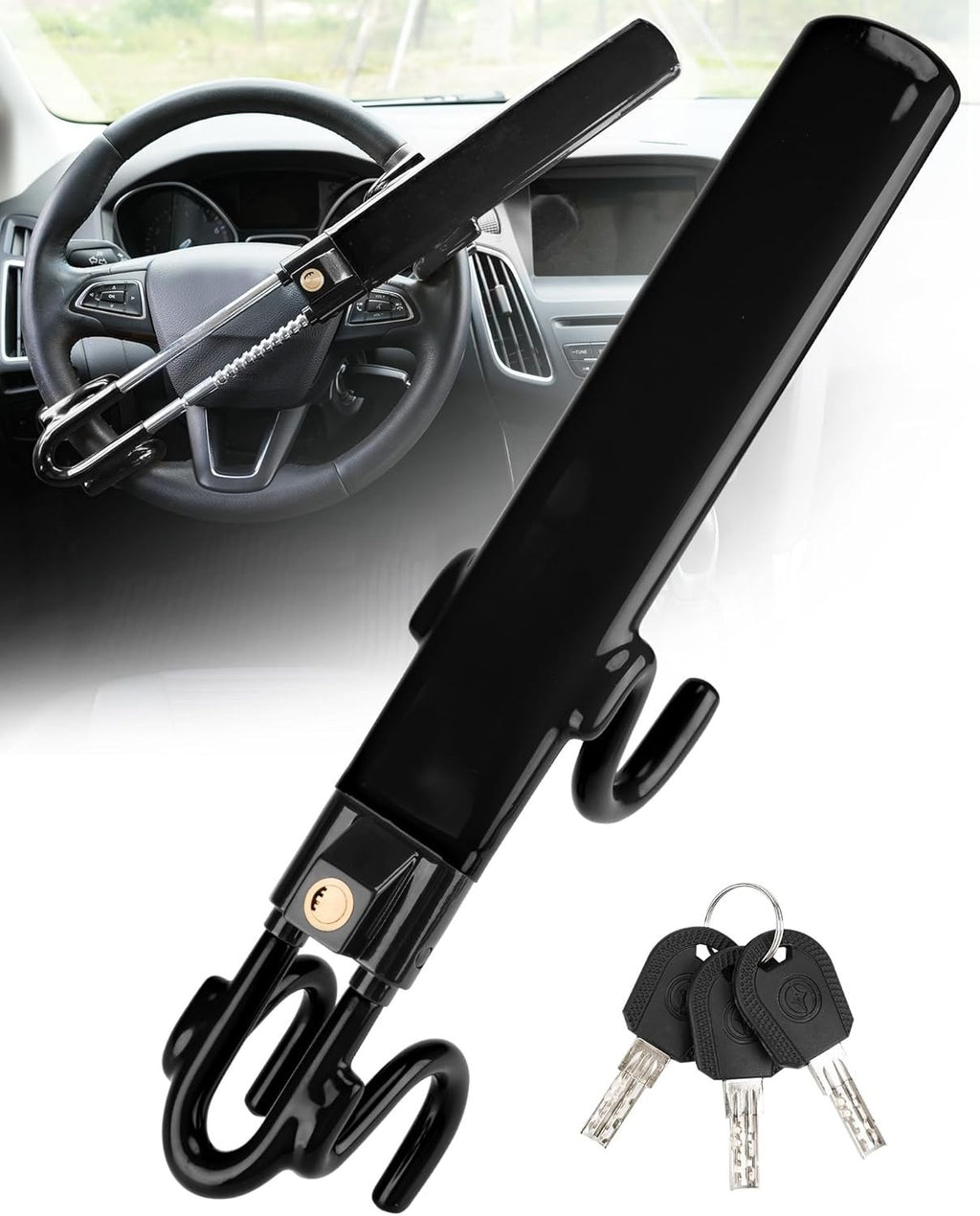 Twin Bar Steering Wheel Lock Anti Theft Car Security Lock Black