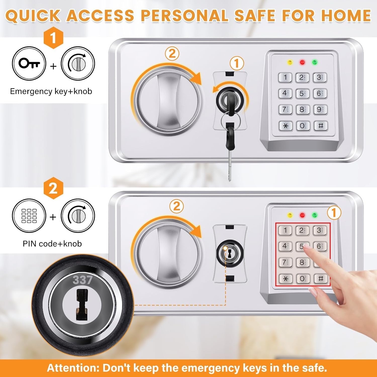 Digital Safe Box 34L Home Security Fireproof Money Bag Removable Shelf Black