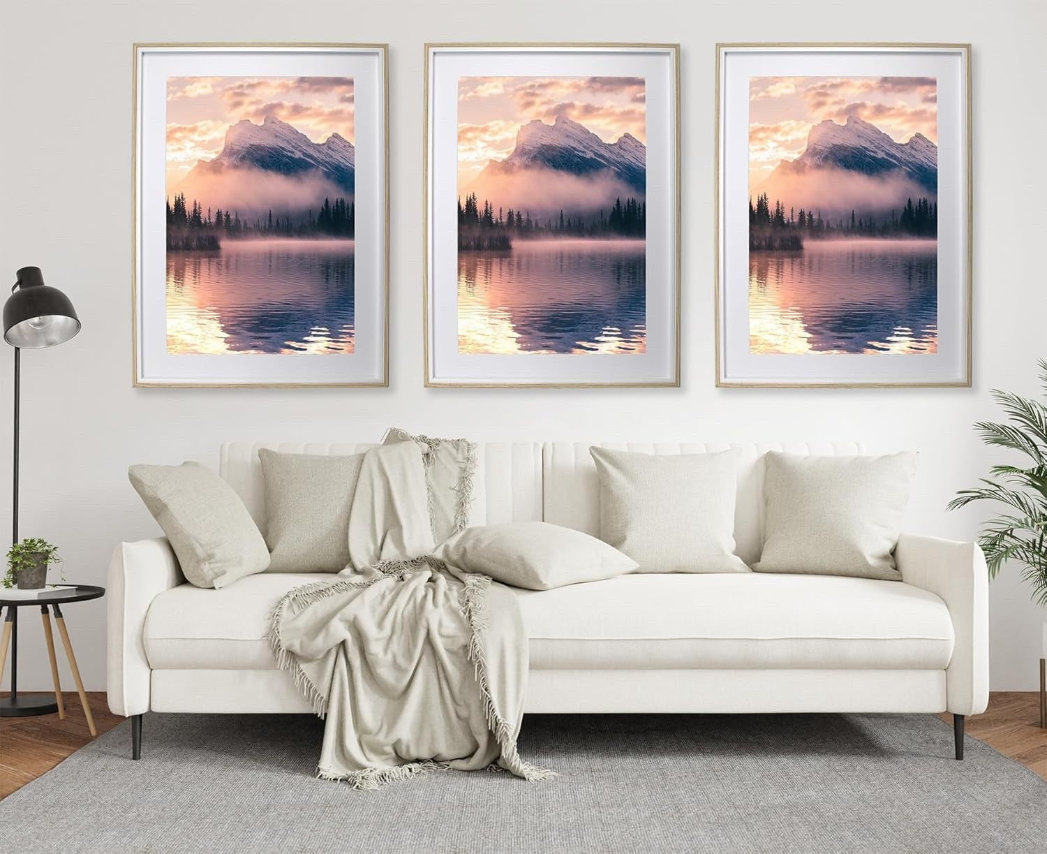 Picture Frame Set 50x70cm 3 Pack Wooden White Mounts 40x60cm Wall Poster Frames
