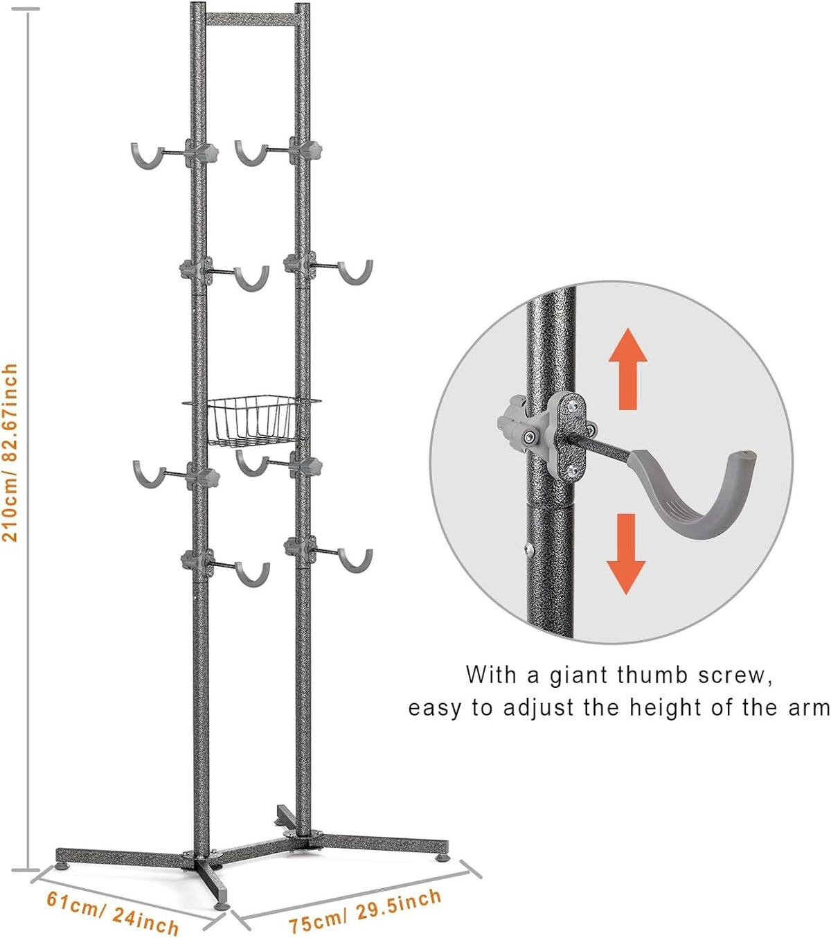 Bike Storage Rack Stand 4 Bicycle Floor Holder Garage Organiser with Basket