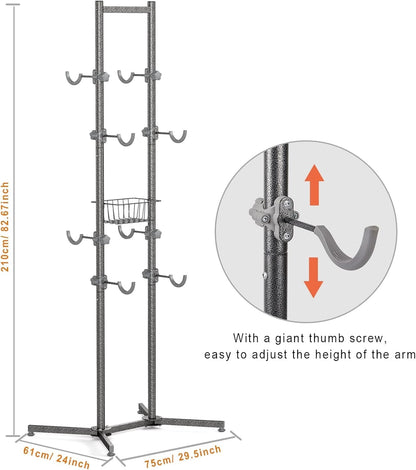 Bike Storage Rack Stand 4 Bicycle Floor Holder Garage Organiser with Basket