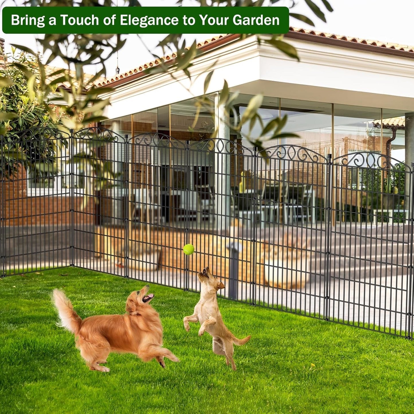 Metal Garden Fence Panels 6Pc Black Iron No Dig Outdoor Border 107cm x 389cm
