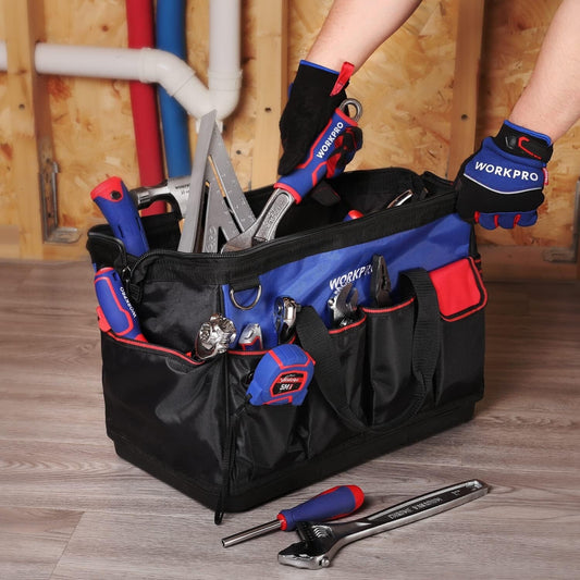 WORKPRO Tool Bag 18 Inch Tool Bag with Waterproof Molded Base Blue Black