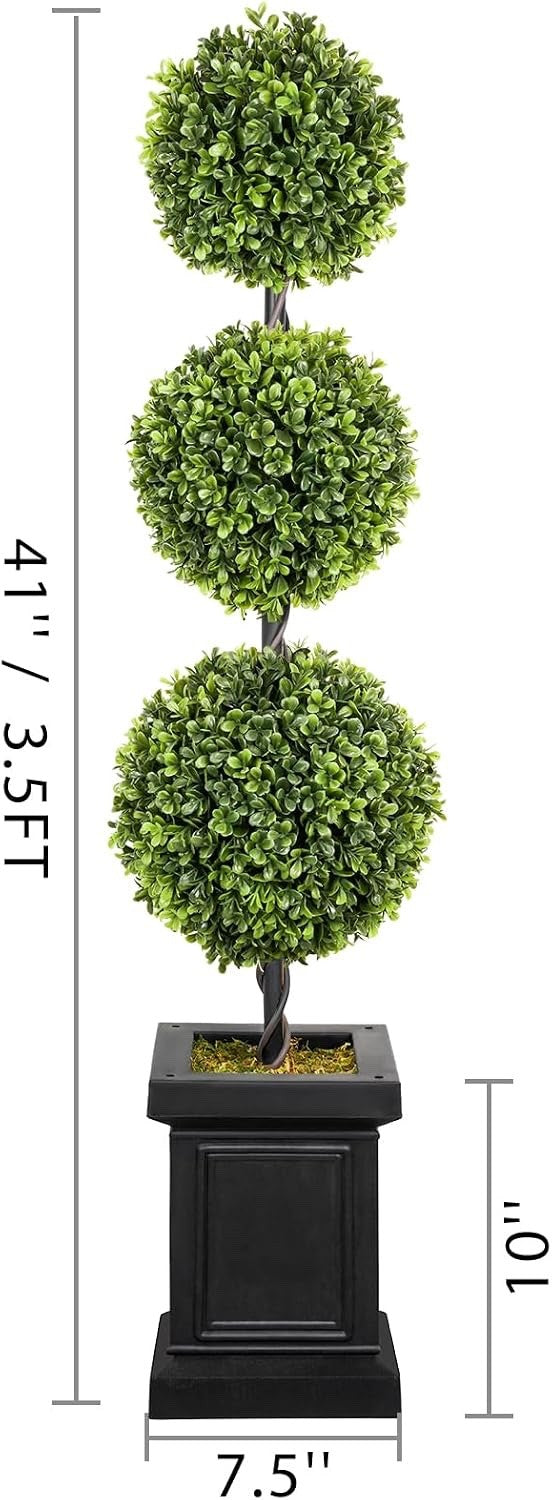 Artificial Boxwood Topiary Trees Set of 2 3.5ft 107cm Ball Outdoor Porch Plants