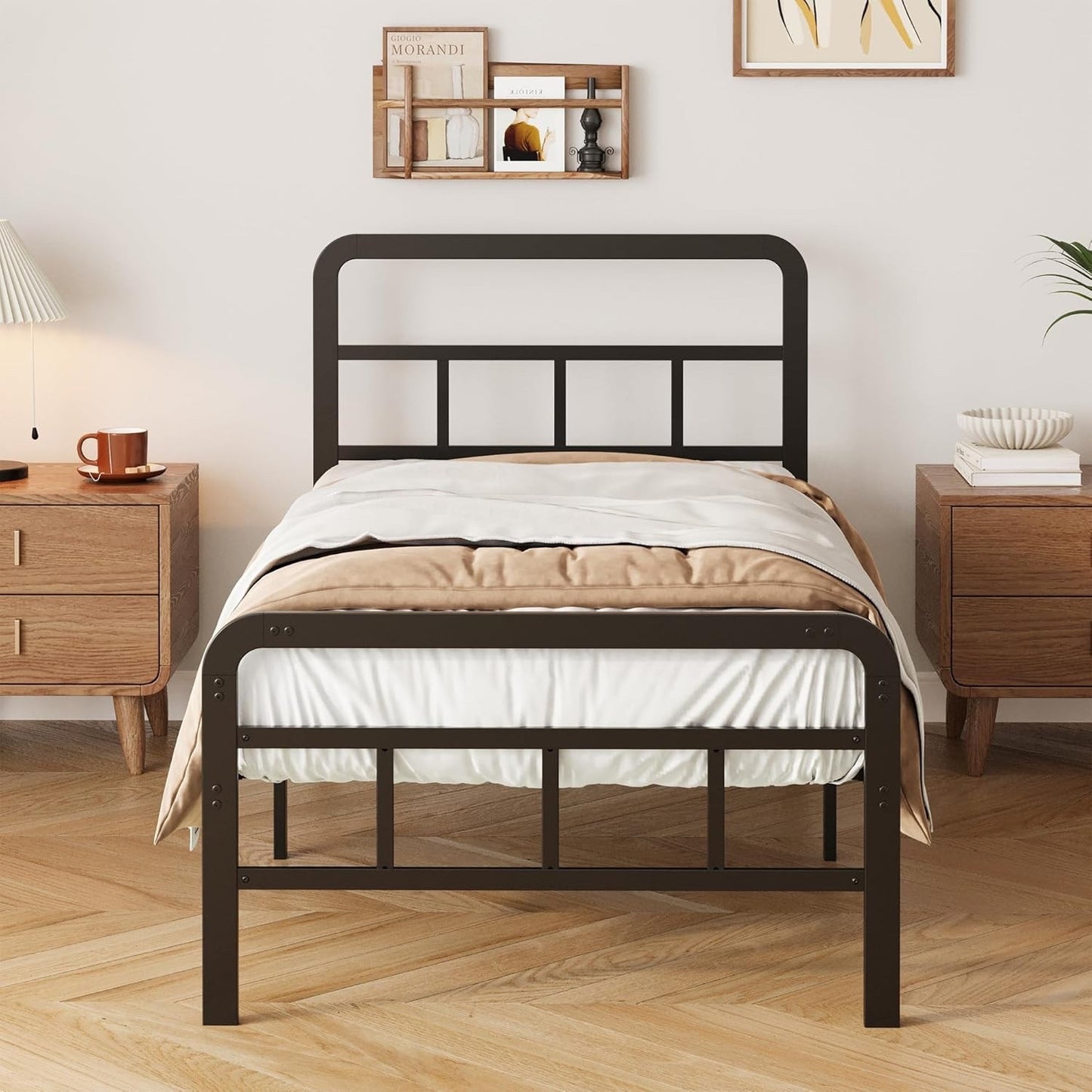 Single Bed Frame Metal 3ft 90x190cm Headboard Footboard Slats 36cm Height Black