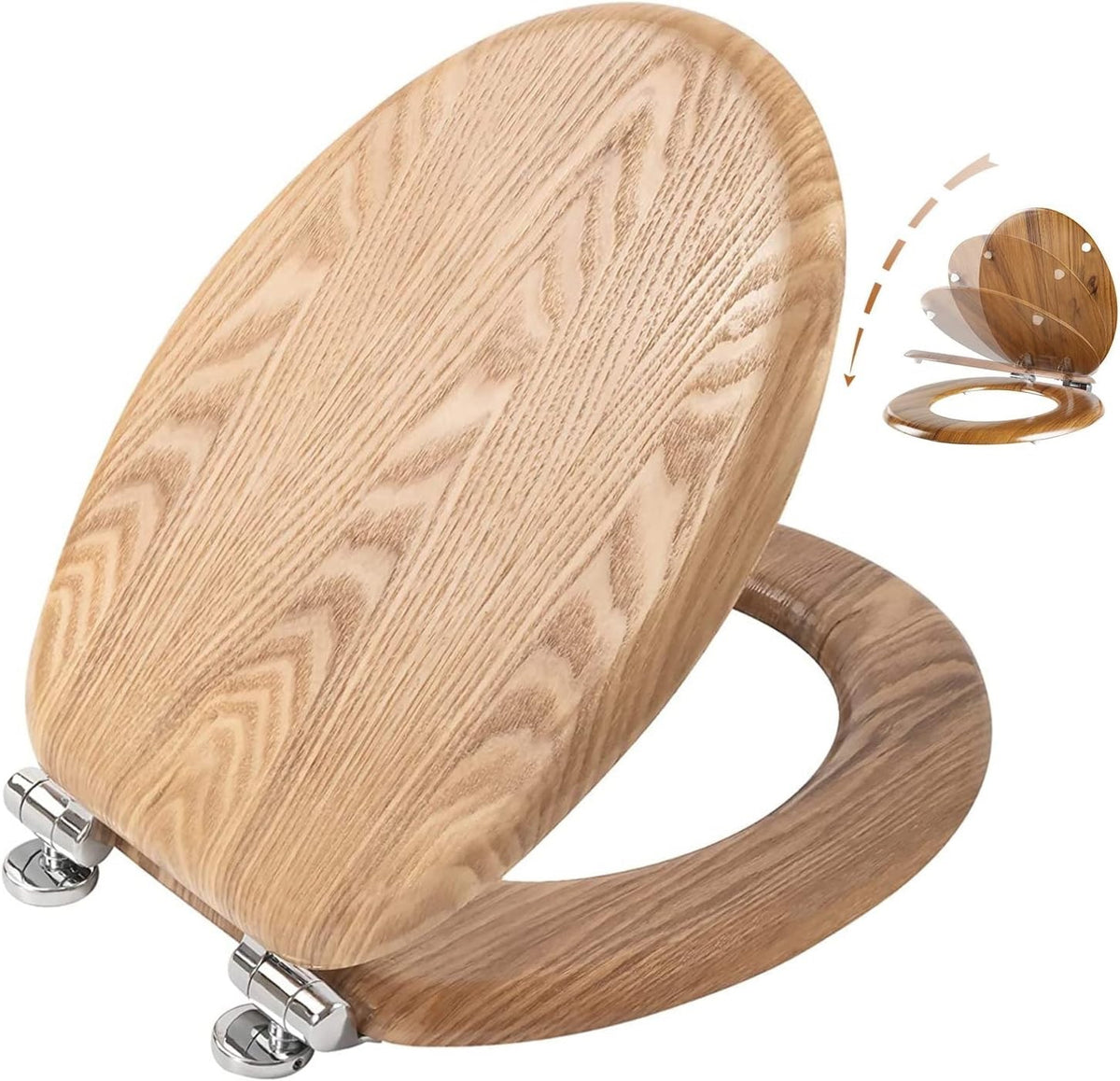 Toilet Seat Wooden Oak Soft Close Oval Quick Release Adjustable Hinges Bathroom
