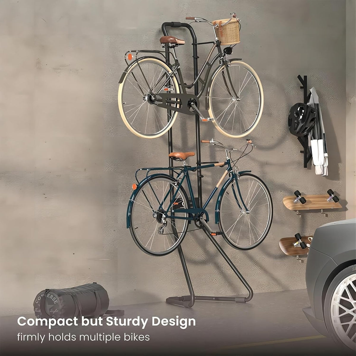 Bike Rack Stand Storage 2 Bicycles Freestanding Gravity Holder 40kg Adjustable