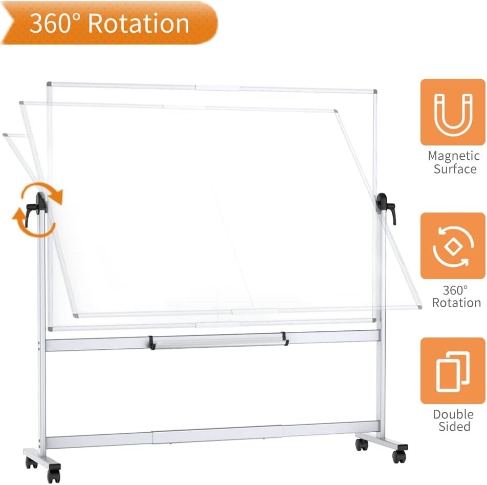 180x120cm Double Sided Mobile Whiteboard Magnetic Dry Erase on Wheels
