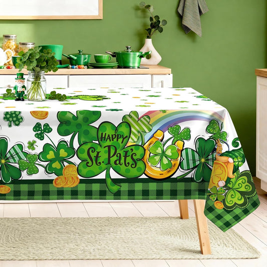 St Patricks Tablecloth Shamrock Clover Polyester Rectangular 60x84 Party Decor