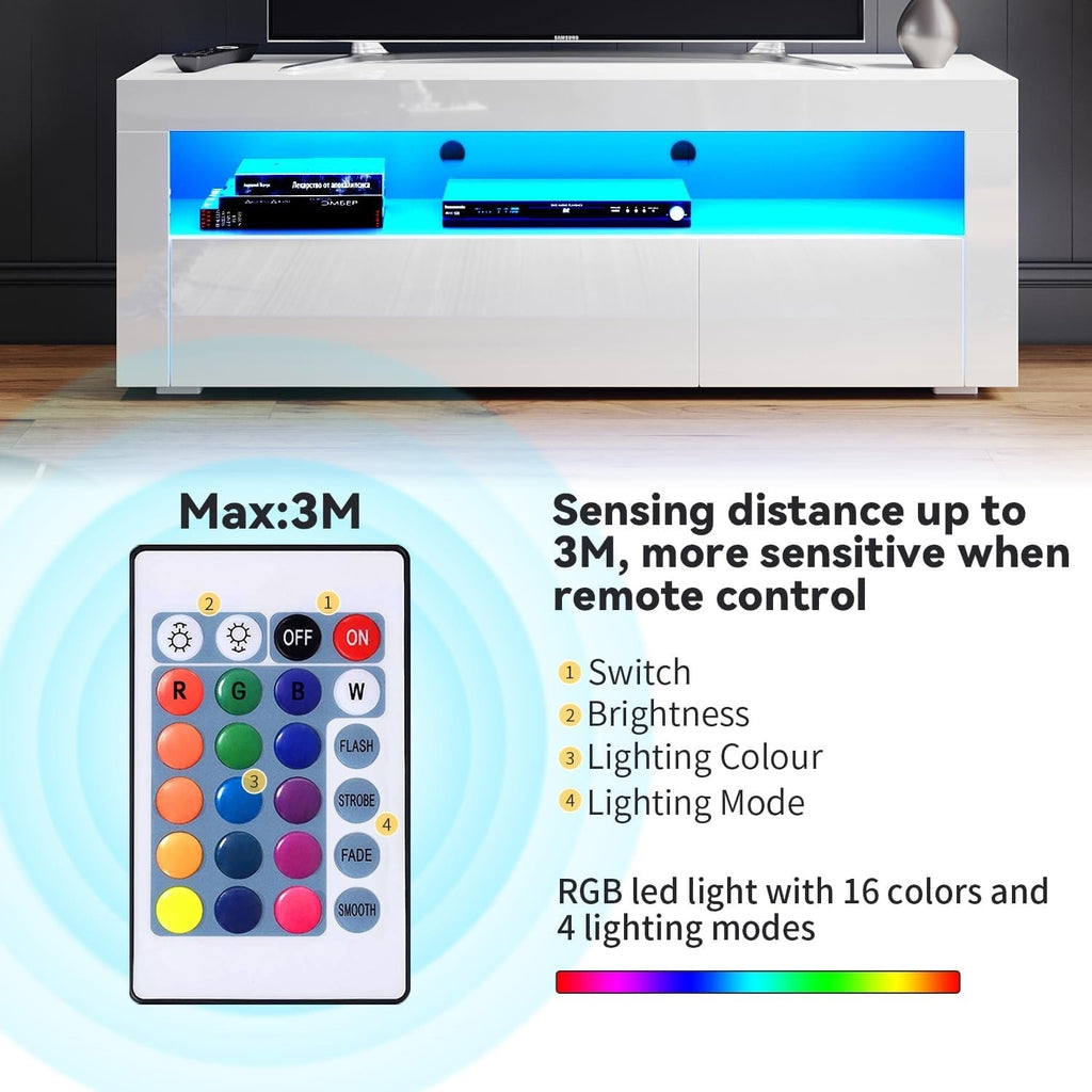 1200mm LED TV Stand White Gloss Cabinet Unit for 32-50 Inch TV Storage