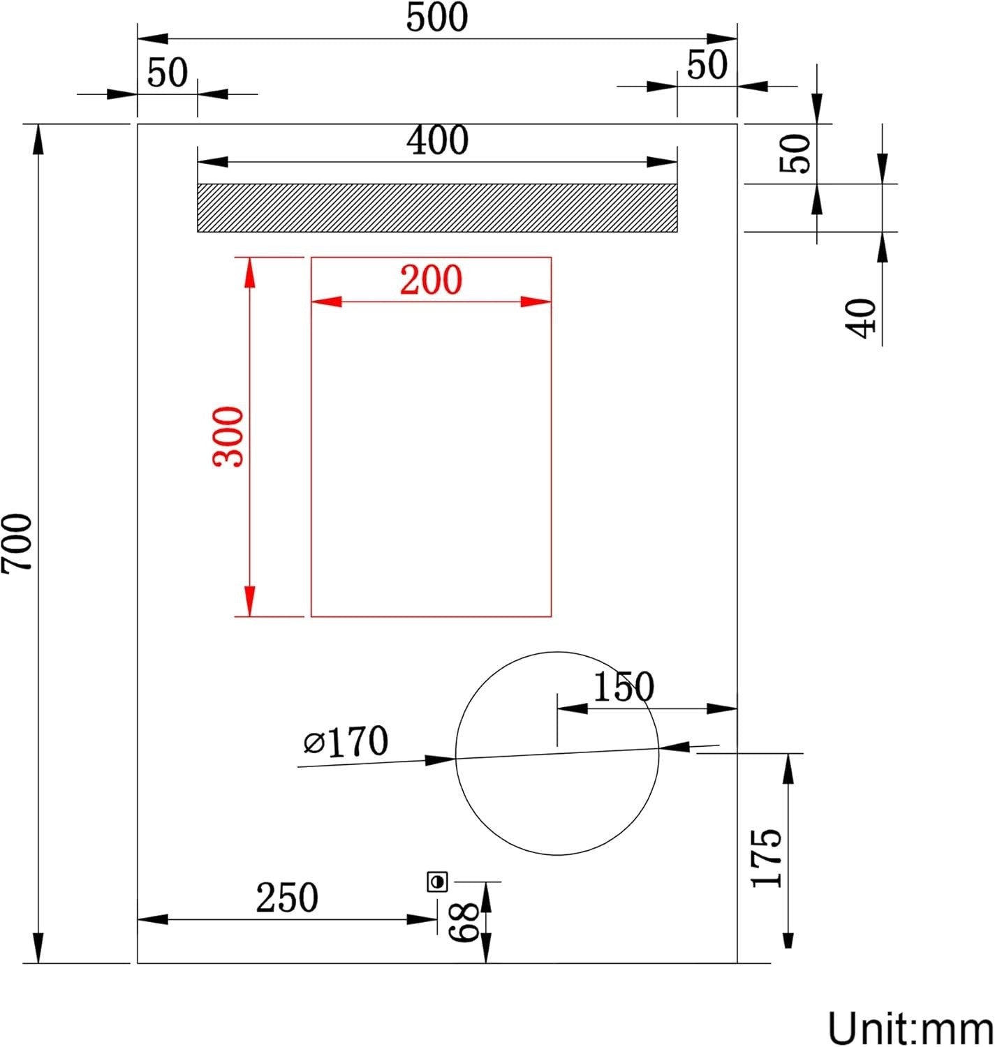 LED Bathroom Mirror 500x700mm Shaver Socket Demister Touch Control