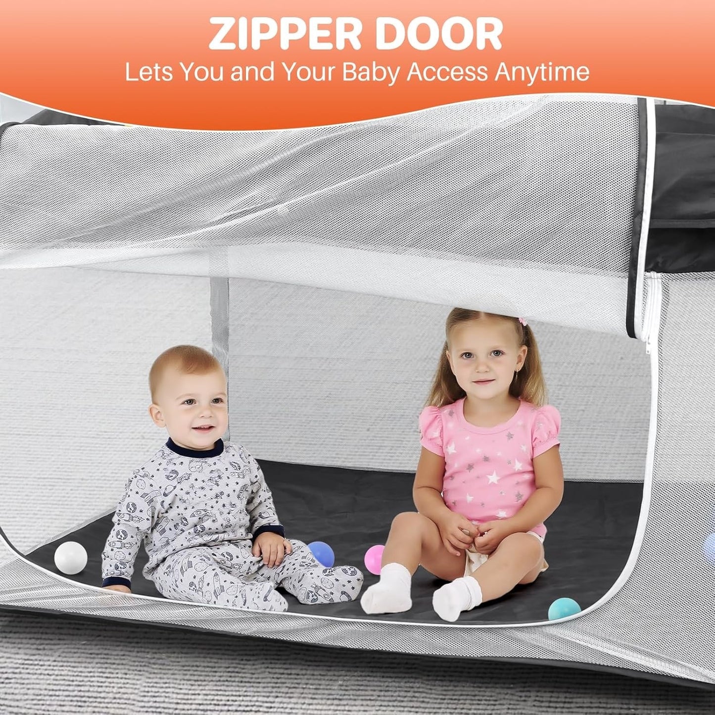 Baby Playpen Foldable Portable 50x50 Soft Mat Travel Play Yard Grey Kids Indoor