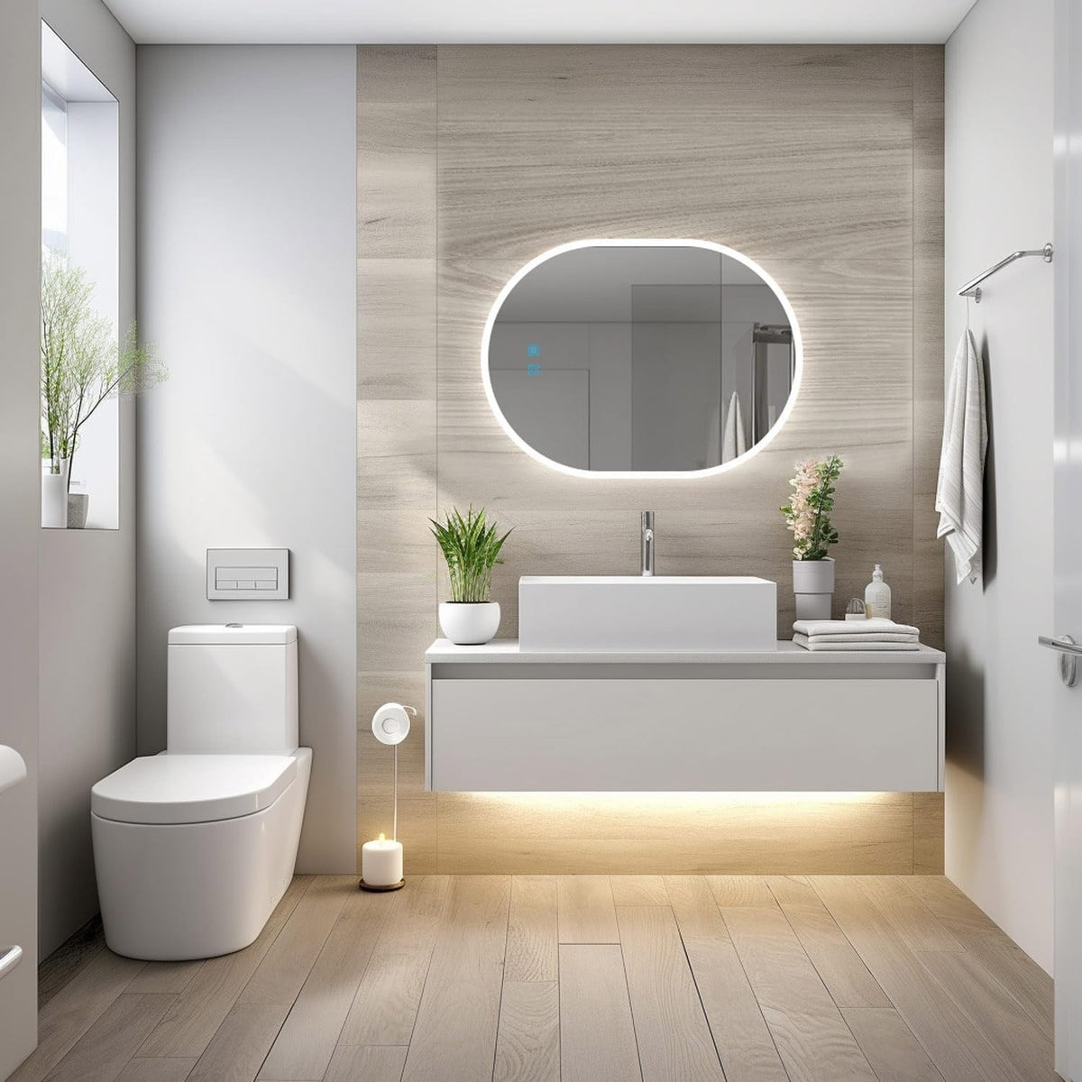 LED Bathroom Mirror 50x70 cm Dimmable Demister Illuminated Wall Vanity 3 Colour