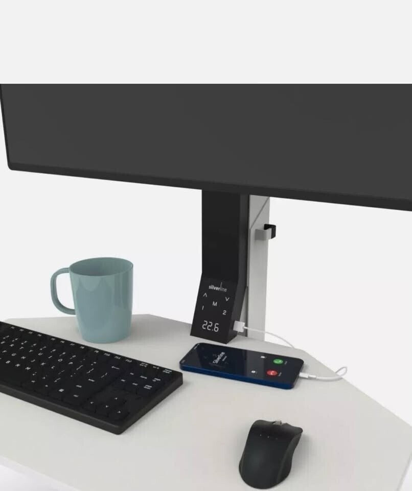 Silverline Freedom Electric Sit Stand Desk Riser Electric Single Monitor - White