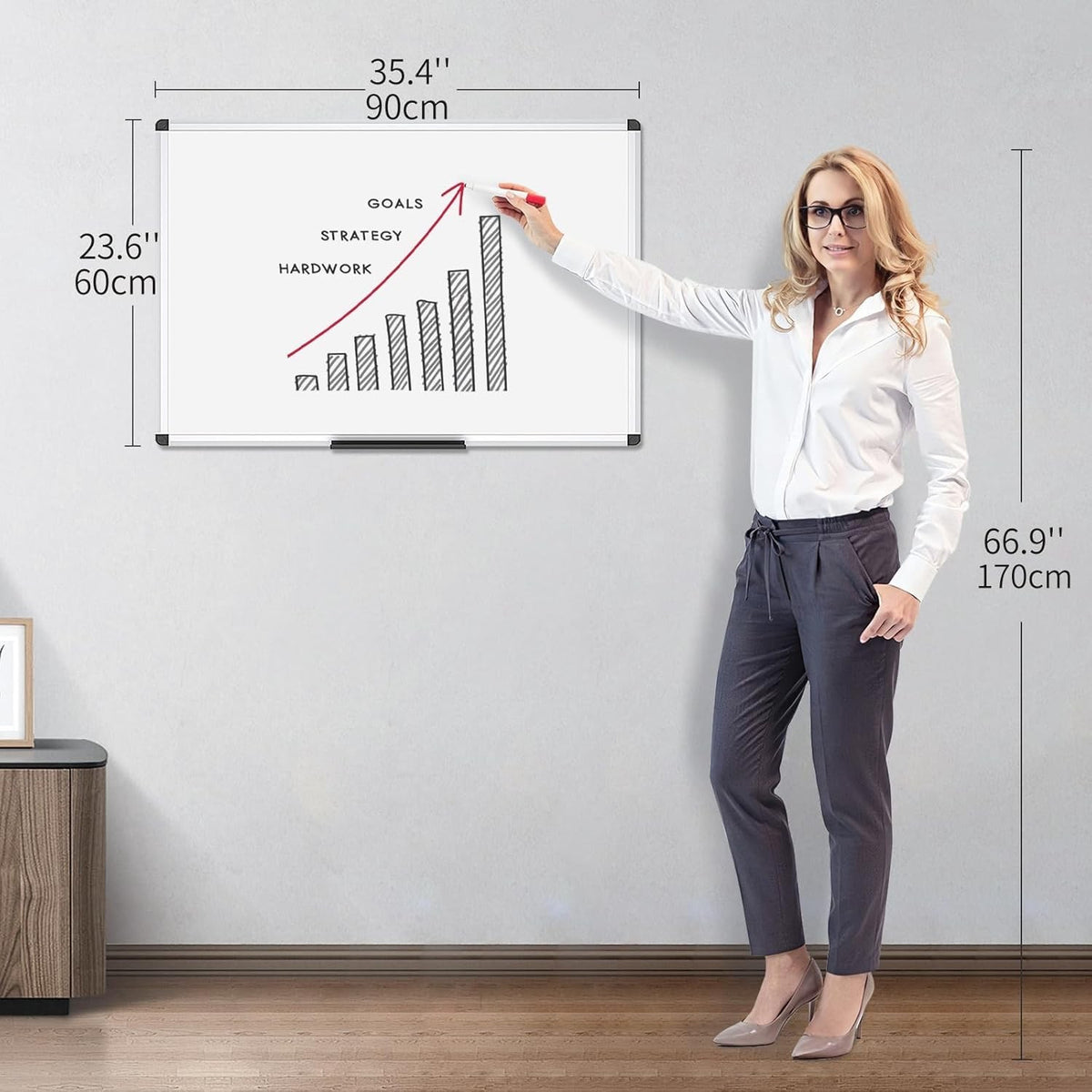 Magnetic Whiteboard Dry Erase Board 90x60cm Wall Mounted Aluminium Frame Tray