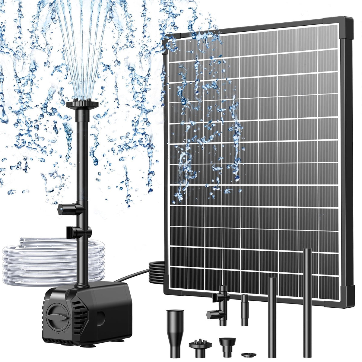 Solar Pond Water Pump 25W 410GPH Garden Fountain Pump Dry Run Protection Biling
