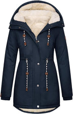 Womens Winter Parka Jacket Fleece Lined Hooded Thermal Coat Navy Blue M
