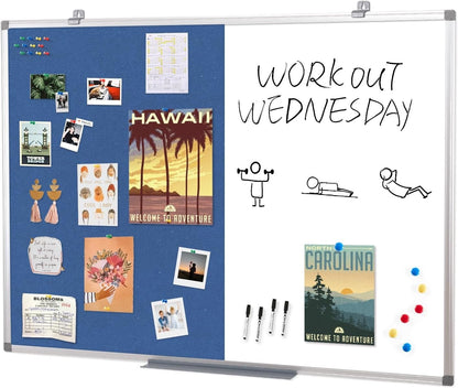 Dry Erase Presentation Whiteboard Pin Bulletin Combination Board Blue 120x90cm