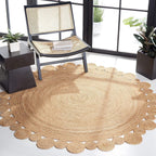 GlammTexa 90×90cm Hand Woven Round Jute Rug Braided Natural Boho Home Decor